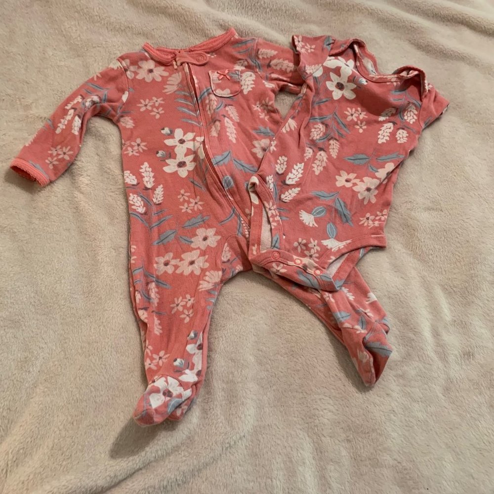 Carter's Pink Matching Set Cotton Footie and Bodysuit Size 6 Months
